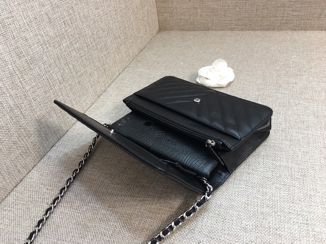 Caviar Leather Wallet On Chain Shoulder Bag A33814 Black/Silver